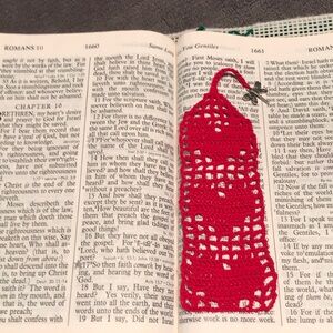 Crochet Heart Bookmark with Dragonfly